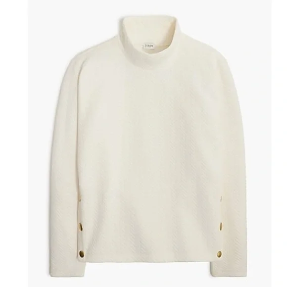 NWT J. Crew Ivory Herringbone Quilted Mock Neck Sweatshirt Small Snap Side - Picture 2 of 16